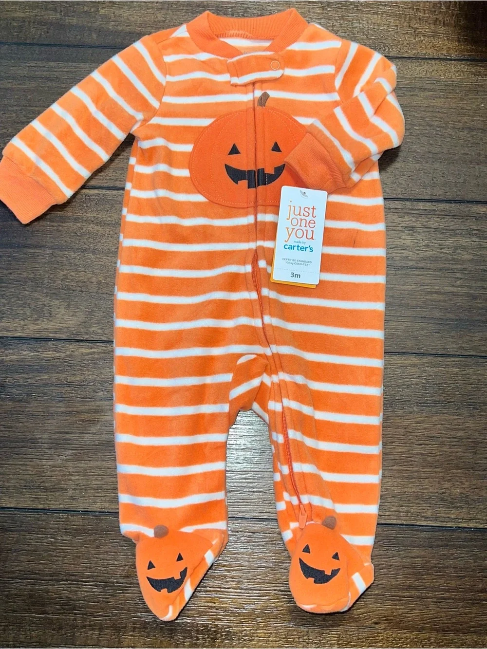 Carter's Orange Striped Pumpkin Footed One-Piece